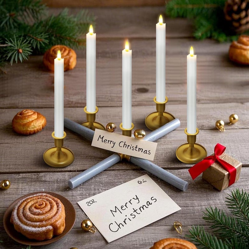 KSWING Upgraded Real Wax LED Flameless Grey Taper Candles with Remote, 6 PCS Candlesticks Battery Operated 3D Flickering - 9.6" Long Realistic Fake Candle Sticks for Home/Wedding/Fireplace Xmas Decor - Image 3